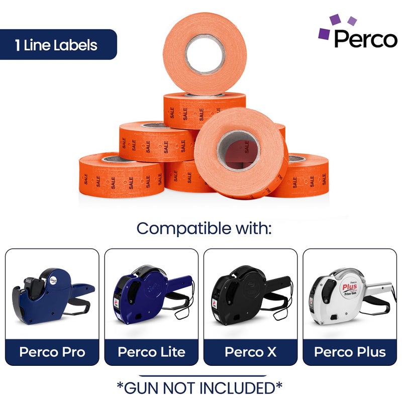 Perco 1 Line Fluorescent Red Sale Labels - 8 Rolls, 1 Sleeve, 8,000 Blank Price and Date Gun Labels for Perco 1 Line Price and Date Guns - Made in USA - Image 2